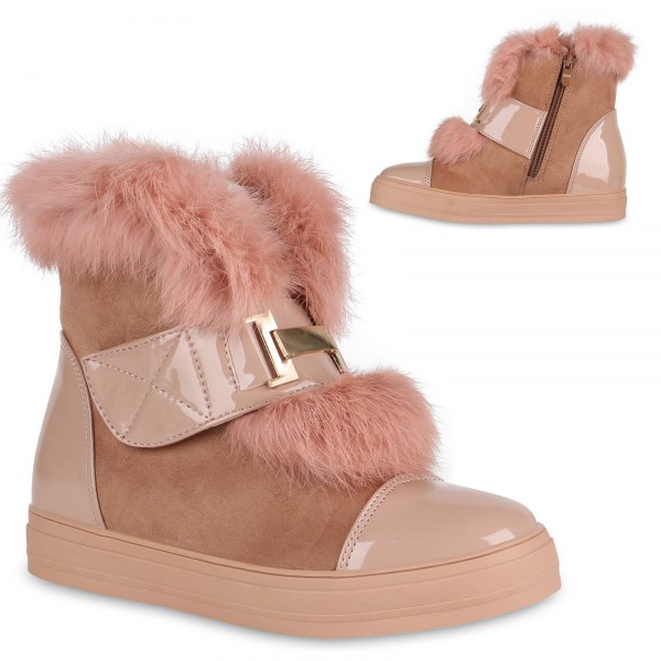 Dames Laarsjes met Bont Details - Pink Dames Laarsjes met Bont Details - Pink